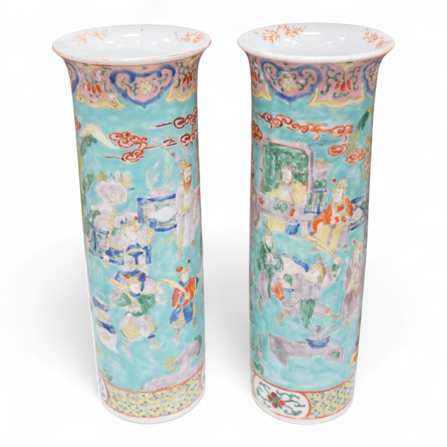 A pair of Chinese turquoise ground sleeve vases, late 19th century, 30cm high